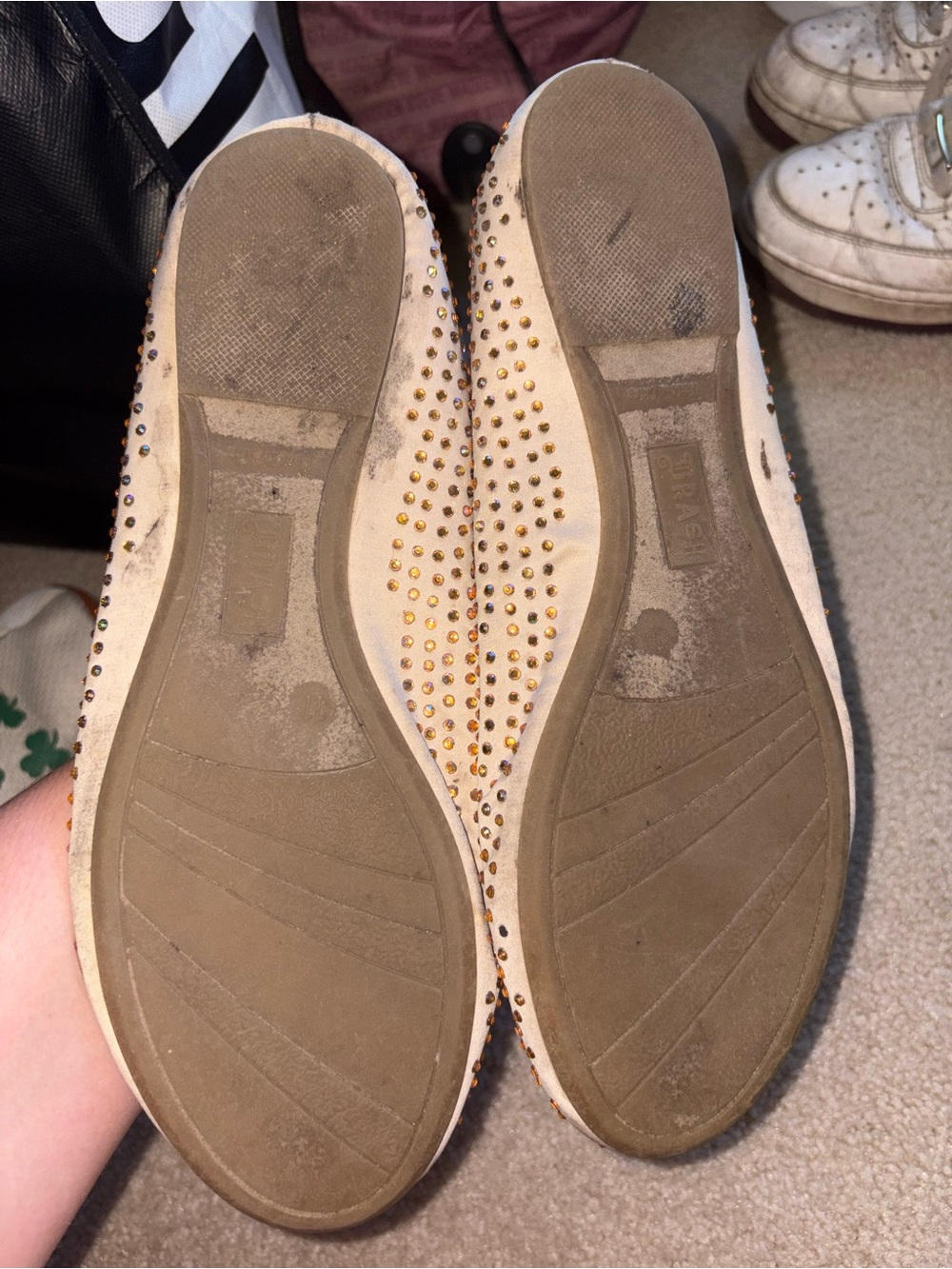 Women's Beige Crystal-Embellished Ballet Flats - Picture 2 of 4